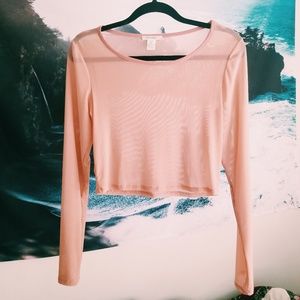 Pink mesh crop top